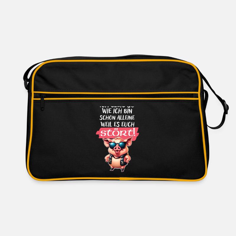 Ich bleib so wie ich bin Spruch-Witziges Statement - Retro Tasche - Schwarz/Gold