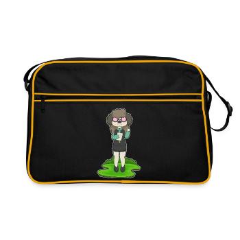 Hund Sekretärin Brille Büro - Retro Tasche - Schwarz/Gold - Vorne