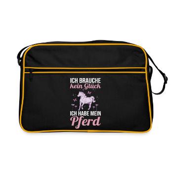 Reiten Pferdeliebhaber Reiterhof Pferde - Retro Tasche - Schwarz/Gold - Vorne