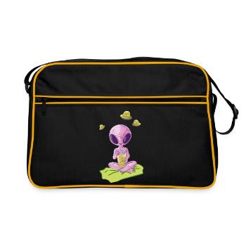 Alien violet buvant sur tapis vert - Sac Retro - noir/or - Devant