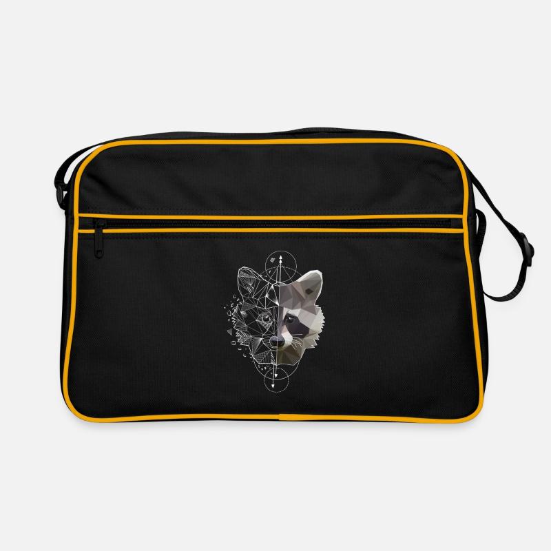 Low Poly Art Waschbär Racoon Cooles Polygon Tattoo - Retro Tasche - Schwarz/Gold