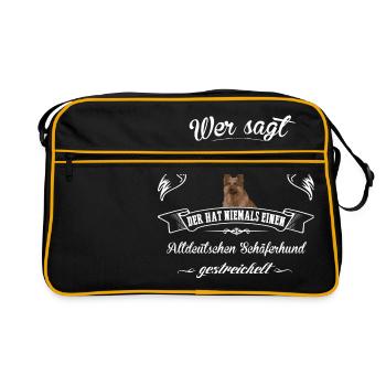 Altdeutscher Schäferhund Glück - Retro Tasche - Schwarz/Gold - Vorne