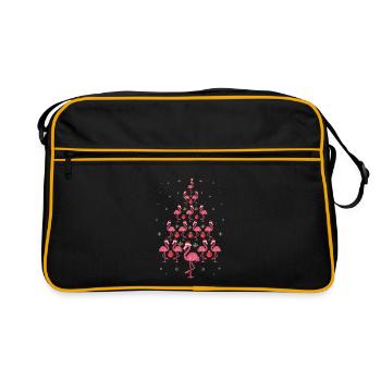 Weihnachts-lustiges rosa Flamingobaum-Feiertagsgeschenk - Retro Tasche - Schwarz/Gold - Vorne