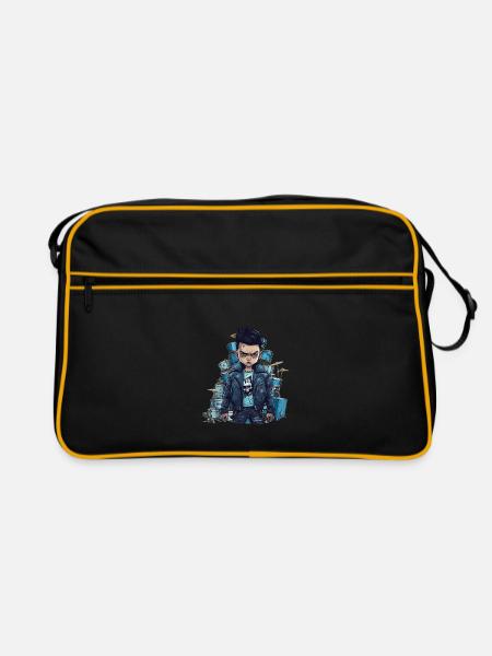 Drummer Drums Schlagzeug - Retro Tasche - Schwarz/Gold - Vorne