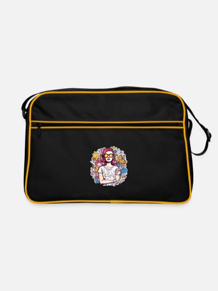 Frau - Retro Tasche - Schwarz/Gold - Vorne