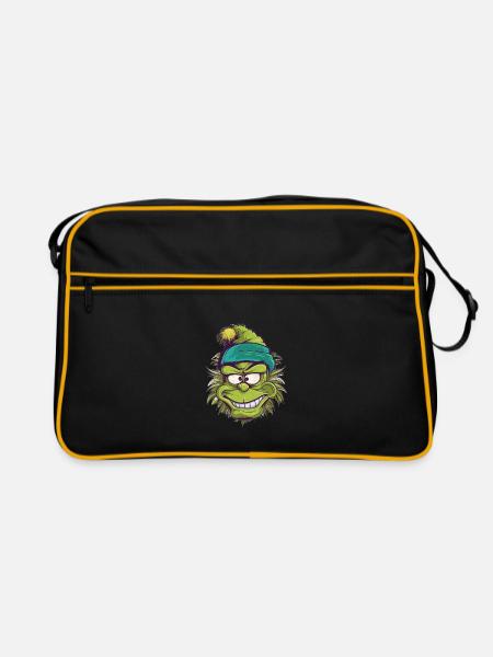 Gnom Wichtel - Retro Tasche - Schwarz/Gold - Vorne