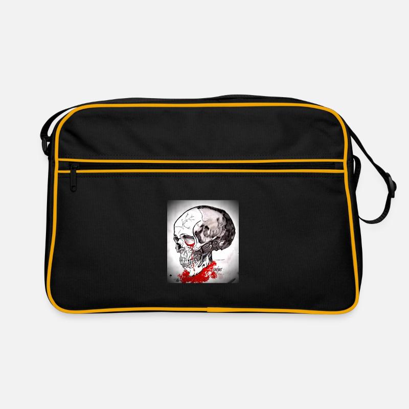 Blutiger Schädel Skizze - Retro Tasche - Schwarz/Gold