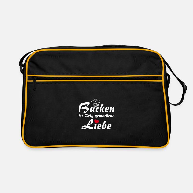 Backen ist Liebe mit Bäckermütze und Herz Retro Tasche