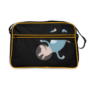 Schwein im All - Retro Tasche - Schwarz/Gold - Vorne