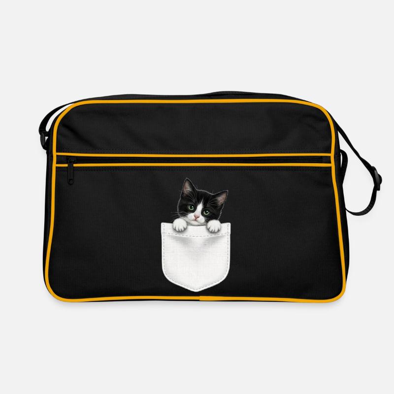 Cat Pocket späht süße Katze in die Tasche - Retro Tasche - Schwarz/Gold