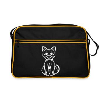 Cat White White Kitten T-shirt Gift - Retro Bag - black/gold - Front