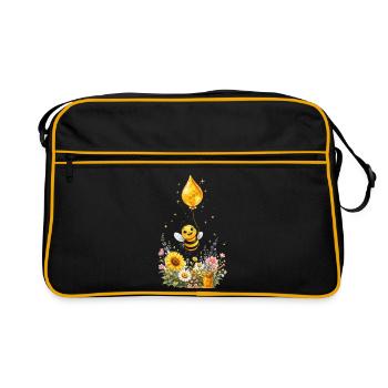 Biene Honig Imker Honigwabe Blumen Wiese Insekt - Retro Tasche - Schwarz/Gold - Vorne