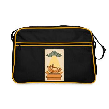 Schlafende Katze im UFO Strahl - Retro Tasche - Schwarz/Gold - Vorne
