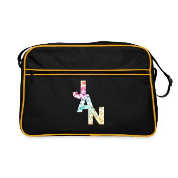 JAN - Beau prénom de garçon avec dinosaure - Sac Retro - noir/or - Devant