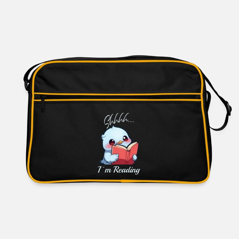 Vogel mit Buch - Retro Tasche - Schwarz/Gold