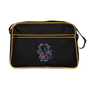 Neon Rainboat Dragon in Neon Lines - Retro Bag - black/gold - Front