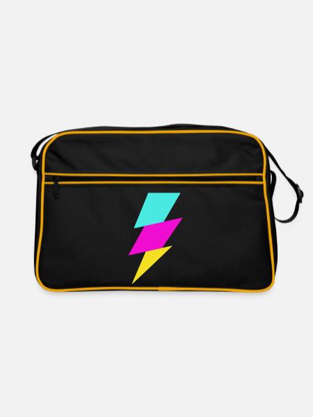 Abstrakter Strahl in Neonfarben - Retro Tasche - Schwarz/Gold - Vorne