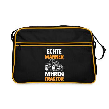 Trecker Landwirt Bauer Traktorfahrer Traktor - Retro Tasche - Schwarz/Gold - Vorne