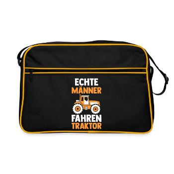 Trecker Landwirt Bauer Traktorfahrer Traktor - Retro Tasche - Schwarz/Gold - Vorne