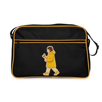 Junge in gelber Jacke mit Schmetterling - Retro Tasche - Schwarz/Gold - Vorne