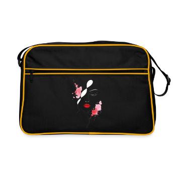 Visage féminin aux lèvres rouges - Sac Retro - noir/or - Devant