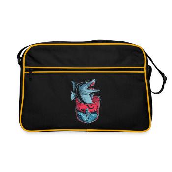 Geschenk für Barrakuda Fischliebhaber - Retro Tasche - Schwarz/Gold - Vorne