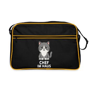Cat with grumpy expression - Retro Bag - black/gold - Front