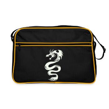 Weißer Drachen Silhouette - Retro Tasche - Schwarz/Gold - Vorne
