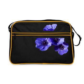 blaue Blumen - Retro Tasche - Schwarz/Gold - Vorne