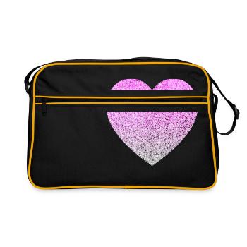 Glitter Herz - Retro Tasche - Schwarz/Gold - Vorne