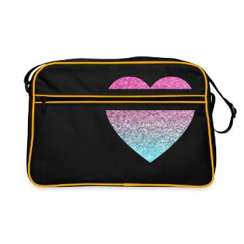 glitter herz - Retro Tasche - Schwarz/Gold - Vorne