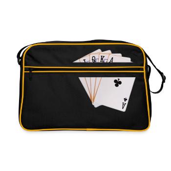 Poker, Royal Flush Kreuz. Geschenkidee - Retro Tasche - Schwarz/Gold - Vorne