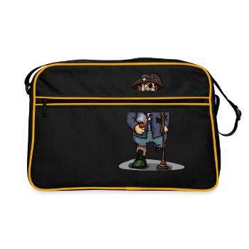 Pirat mit Holzbein Augenklappe Geschenkidee - Retro Tasche - Schwarz/Gold - Vorne
