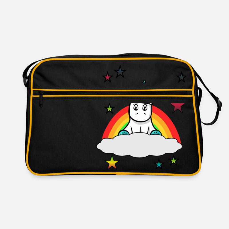 süsses Einhorn auf einer Wolke mit Regenbogen - Retro Tasche - Schwarz/Gold
