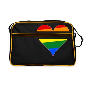 Herz Regenbogen Flagge Geschenk - Retro Tasche - Schwarz/Gold - Vorne