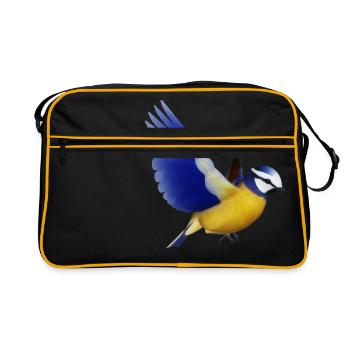 blaumeise,meise,vogel,tier - Retro Tasche - Schwarz/Gold - Vorne