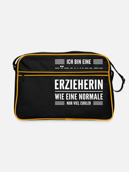 Erzieherin T-Shirt Geschenk - Retro Tasche - Schwarz/Gold - Vorne