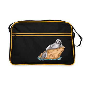 Meerverliebte Robbe | Yolo-Artwork - Retro Tasche - Schwarz/Gold - Vorne