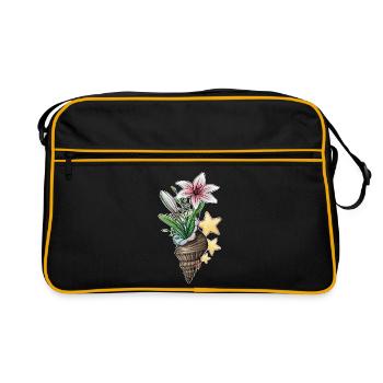 Blumen-Muschel-Strauß - Retro Tasche - Schwarz/Gold - Vorne