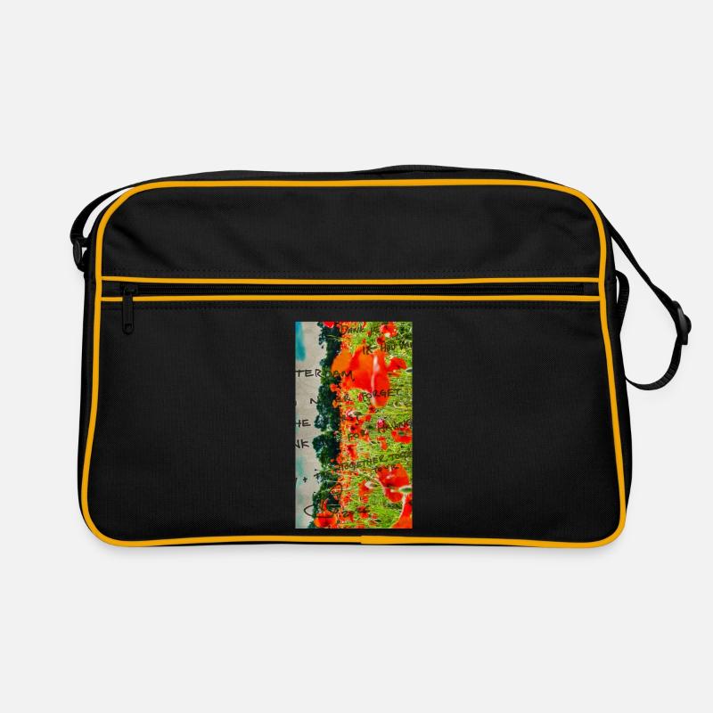 Mohnblumen auf dem Feld mit handgeschriebenem Text Retro Tasche