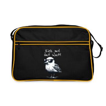 Kiek mol dat Watt Wattwanderer Möwe Spruch - Retro Tasche - Schwarz/Gold - Vorne