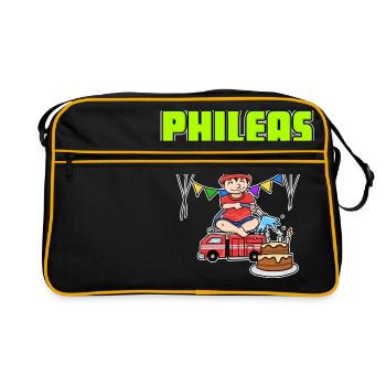 Feuerwehr Phileas Geschenk - Retro Tasche - Schwarz/Gold - Vorne