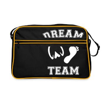 Pferd Pferde Geschenk Huf Hufabdruck Team Reiten - Retro Tasche - Schwarz/Gold - Vorne