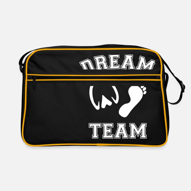 Pferd Pferde Geschenk Huf Hufabdruck Team Reiten - Retro Tasche - Schwarz/Gold