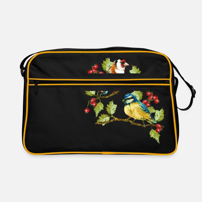 Vögel - Retro Tasche - Schwarz/Gold
