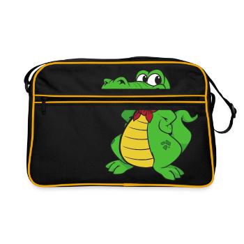 Kroko Kaiman Reptilien Tiere - Retro Tasche - Schwarz/Gold - Vorne