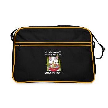 Ramen Katze Kawaii Nudeln Japanische Ramen Katze - Retro Tasche - Schwarz/Gold - Vorne