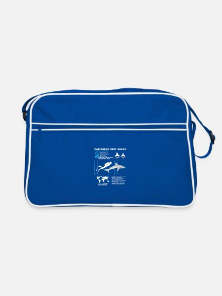 Karibischer Riffhai Datenblatt - Retro Tasche - Blau/Weiß - Vorne
