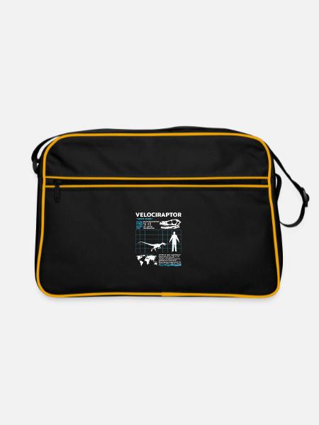 Velociraptor Fact Sheet - Retro Tasche - Schwarz/Gold - Vorne