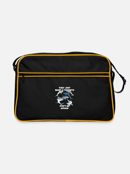 Haiarten Blauhai Tigerhai Hammerhai - Retro Tasche - Schwarz/Gold - Vorne